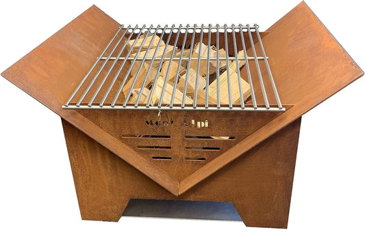 Mont Alpi MAFP Flat Packed Portable Outdoor Fire Pit Square and Grill with Carry Bag - Great for Camping and Bonfire Outdoors - Stylish Pre Rust Finish with Cooking Grate - Easy to Assemble