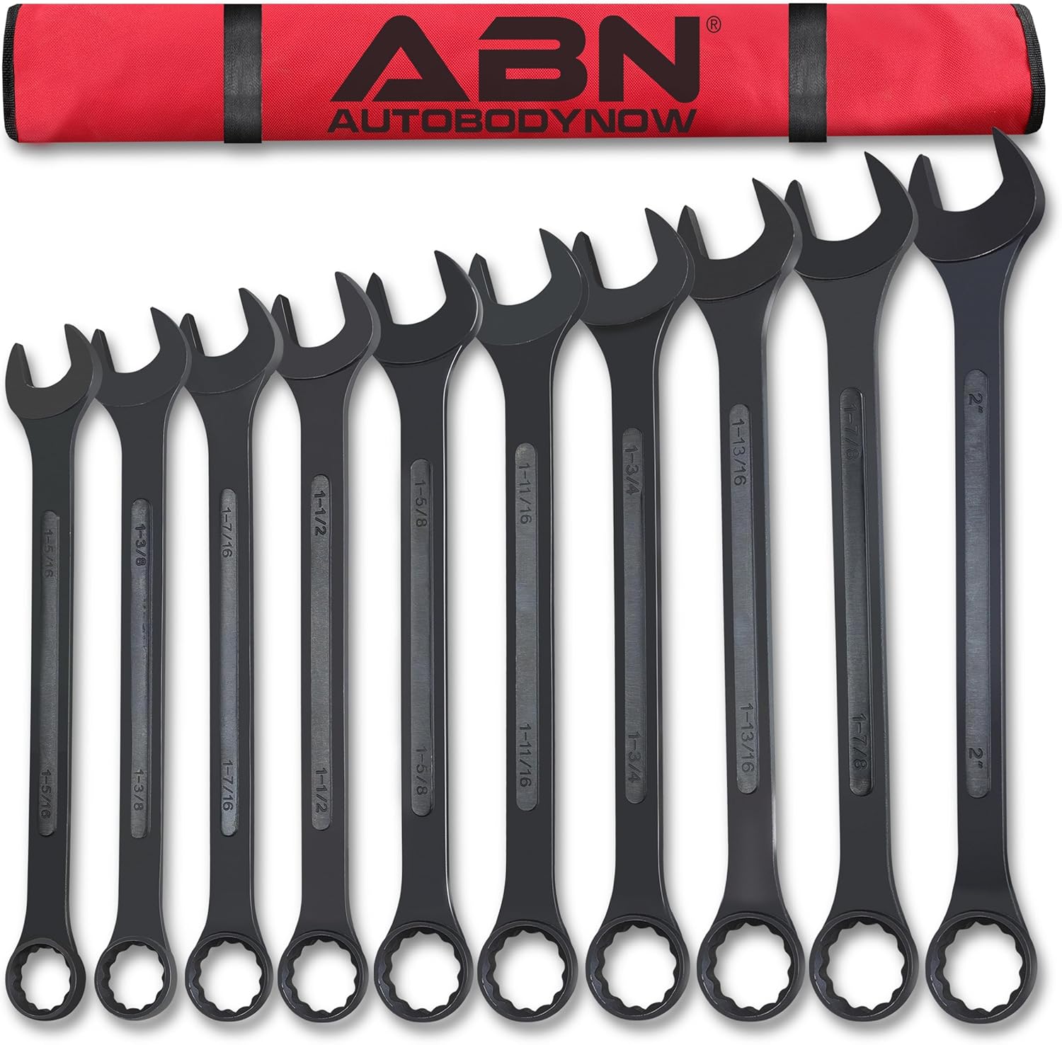 ABN Large Combination Wrench Set SAE 1-5\/16 to 2in - Standard 10 Piece Jumbo Open End Wrench Set