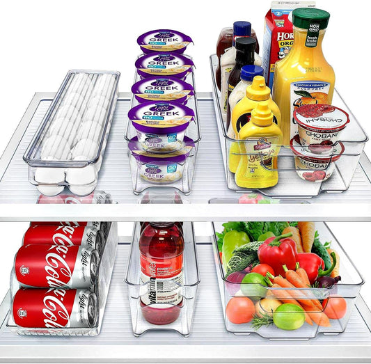Sorbus Refrigerator Organizers and Storage Bins Set of 6 \u2013 Includes 2 Wide Bins, 2 Narrow Bins, Soda Can Organizer, and 14 Egg Holder \u2013 Clear Fridge Organizer Bins for