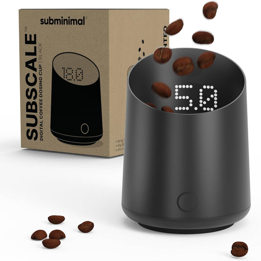 Subminimal Subscale Digital Dosing Cup with LED Display – Sleek & Precise Coffee Bean Weight Scale - Dosing & Brewing Coffee Accessories, Perfectly Measures Coffee Grounds for Coffee Espresso - Black
