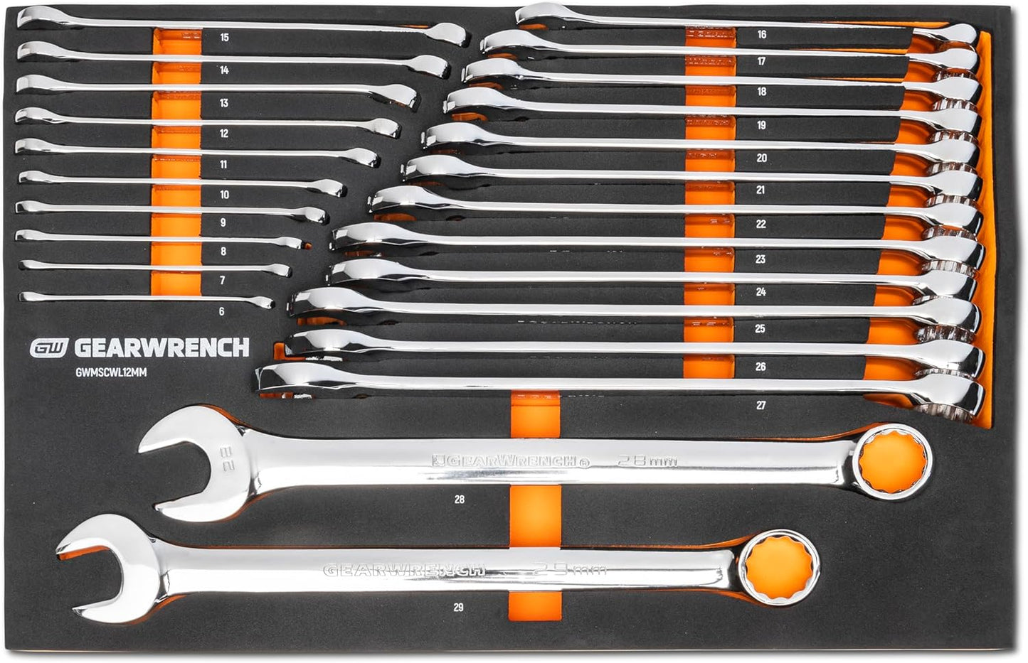 GEARWRENCH 24 Piece 12 Point Long Pattern Combination Metric Wrench Set in Foam Storage Tray - GWMSCWL12MM