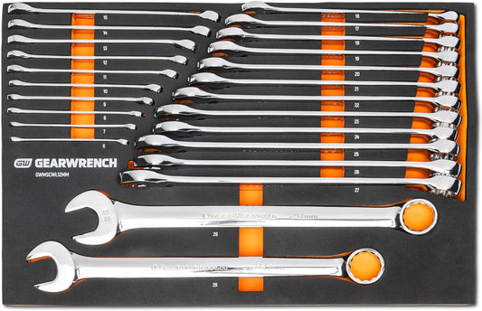 GEARWRENCH 24 Piece 12 Point Long Pattern Combination Metric Wrench Set in Foam Storage Tray - GWMSCWL12MM