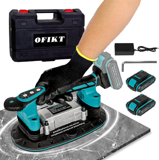 Tile Vibration Tool, 6 Speeds Adjustable Vibrating Tile Tool with Electric Vacuum Suction Cup (2 Batteries include) Handheld Tile Installation Leveling Machine 21v 12500mah 28000r/min
