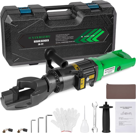 YIXBIZHU 1100W Electric Hydraulic Rebar Bender, 3s Bends for #4\u2013#7 (8\u201322mm), 0\u2013130° Angle, Lightweight Aviation Aluminum Frame, 110V Rebar Tool for Jobsite, Workshop & Concrete Projects(ZB-22)