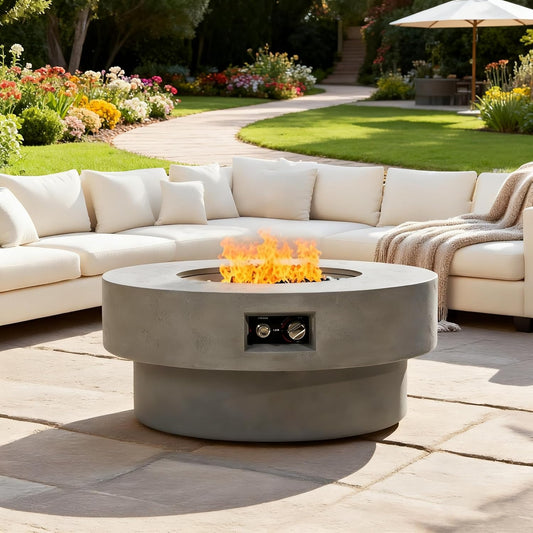 34-inch Outdoor Propane Fire Pit Table, 50,000 BTU Tabletop Fire Pit for Patio, Fire Pit Table with Round Burner Lid, Smokeless Fire Pits with Glass Rocks & Rain Cover, Home Essentials, Christmas