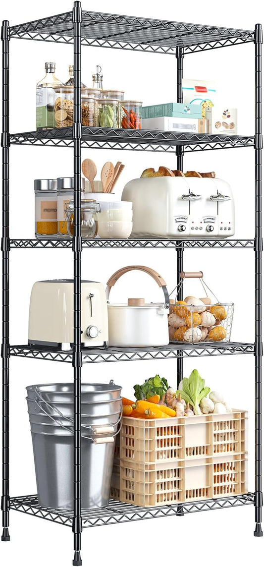 Romorgniz 5 Tier Storage Shelves 1010LBS Wire Shelving Unit Adjustable Metal Shelving Pantry Shelves Sturdy Steel Commercial Shelf for Kitchen Pantry Closet Laundry School,13.6" D x 21.5" W x 59.4" H