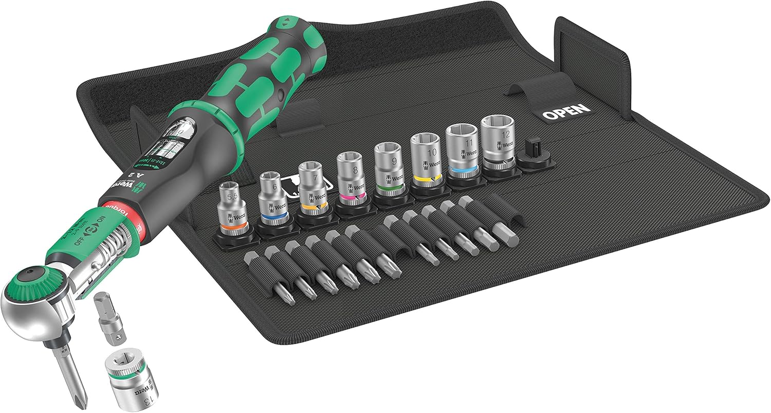 Wera 05075832001 Safe-Torque A 2 Set 1, Torque Wrench Set, 1/4" Hexagonal, 2-12 Nm, 23 Pieces, Black Green