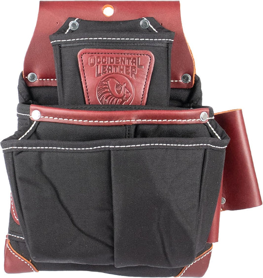 Occidental Leather OxyLights Fastener Bag with Double Outer Bag - Black, Right Hand - 10 Pockets & Tool Holders - Made in USA