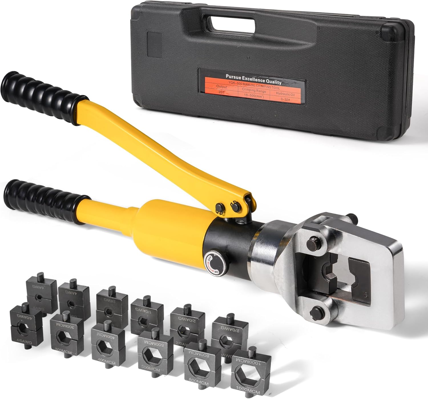 MMNZE 20 Ton Hydraulic Cable Lug Crimper Pliers 6 AWG to 1000 MCM Hand Operated Hydraulic Crimping Tool Kit Wire Terminal Lug Battery Crimping Crimper with 13 Dies