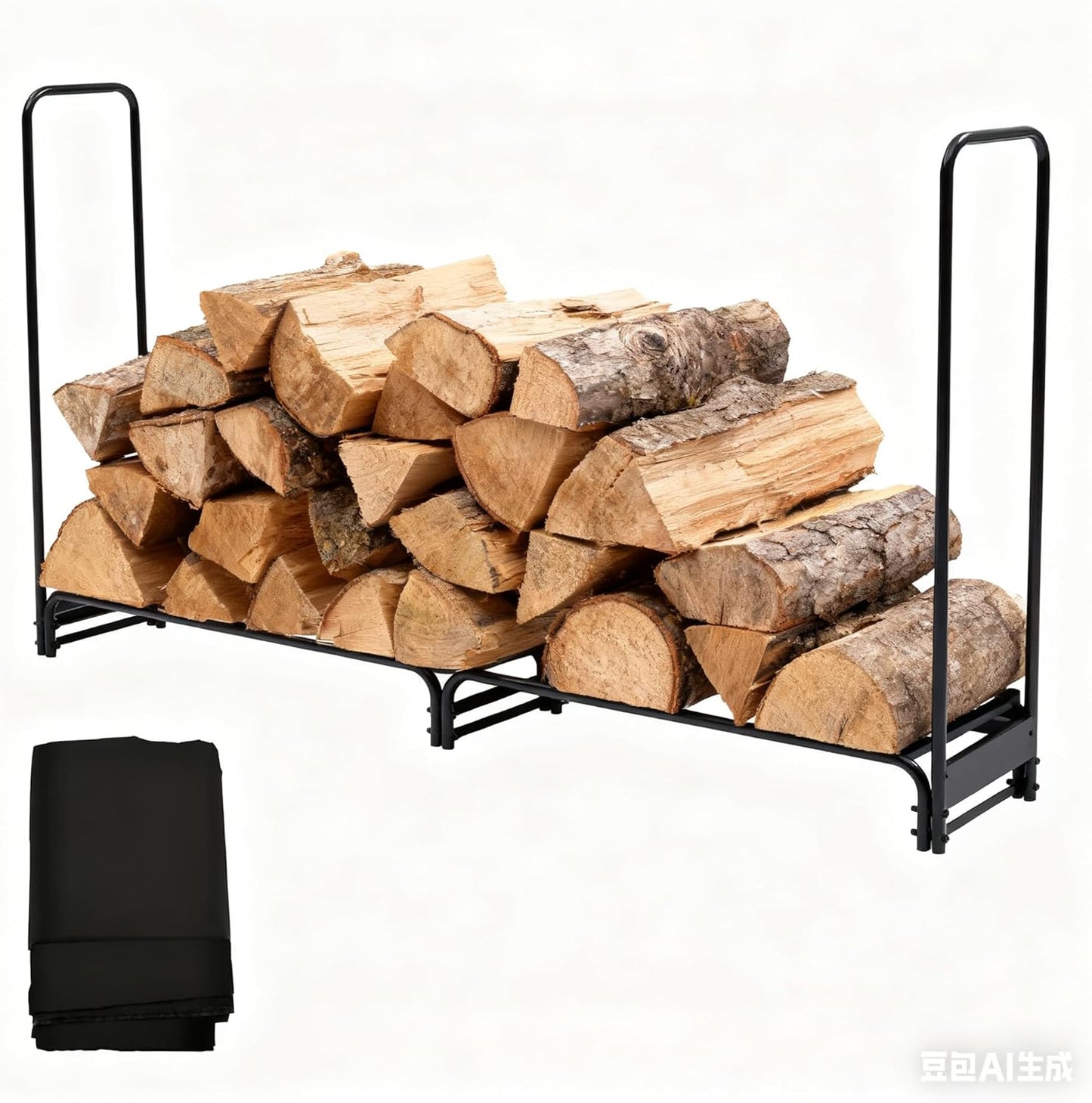 OUTLANE 1/2 Cord Premium Firewood Storage Rack - Indoor/Outdoor Use with Cover, 8.5Ft Heavy-Duty Design, Rust-Proof Steel Frame & Double Crossbeams for Patio & Yard