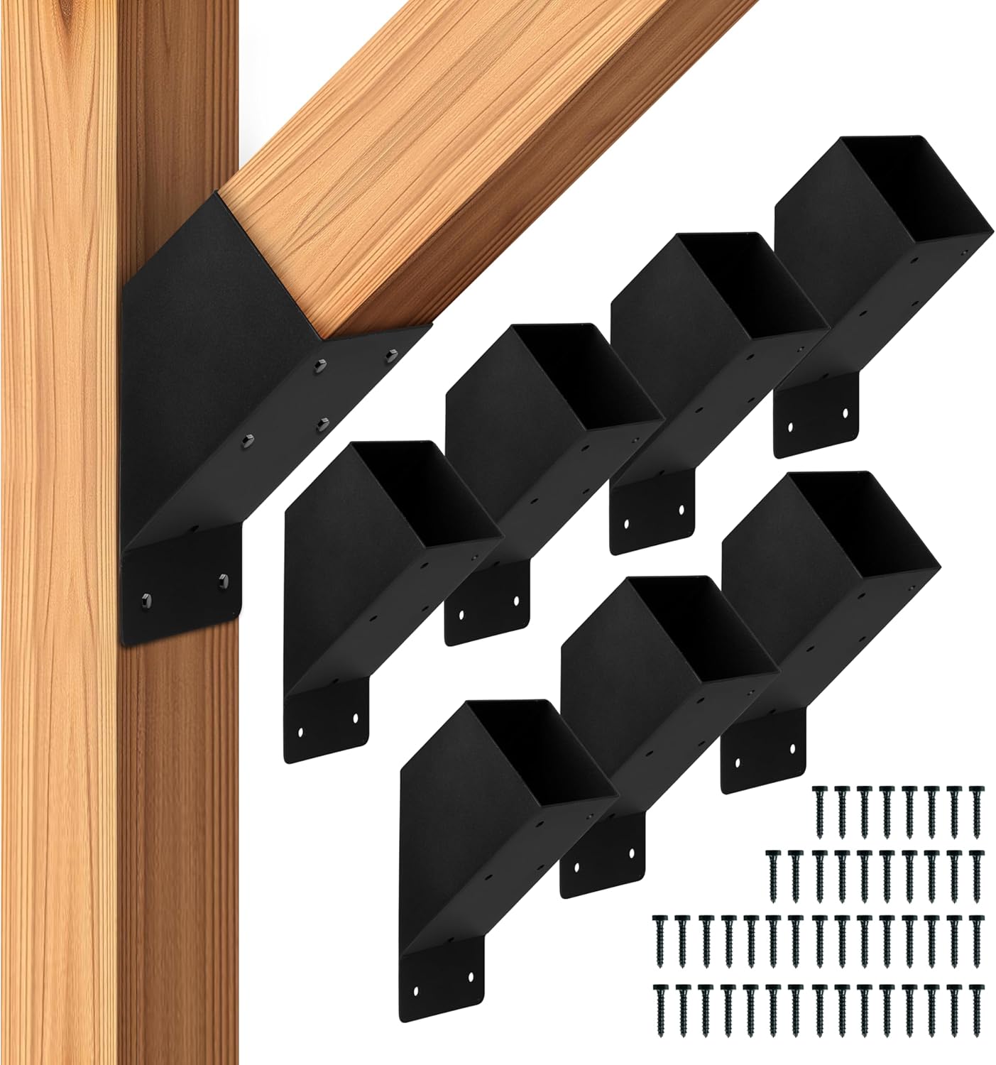 Iron Forge Tools 4x4 Pergola Brackets - 8 Pack Powdercoated Steel Corner Pergola Kit - 45 Degree Angle Bracket Angle Brace for DIY Installation - Hardware Kit and Accessories, Roof Gazebo Kits