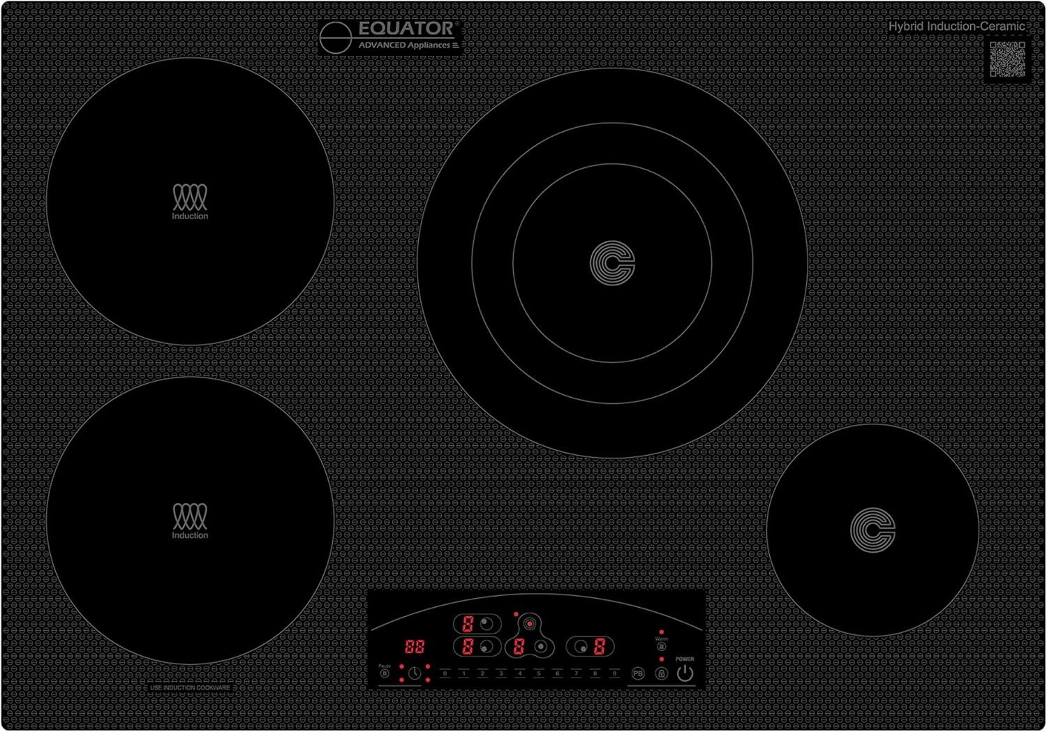Equator 30-inch Electric Hybrid Cooktop Equator Design with 2 Induction & 2 Ceramic Burners Dual Cooking Modes for Flexible, Fast, and Efficient Cooking Sleek Built-in Design
