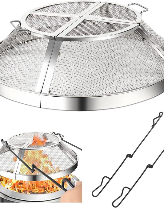 Stainless Steel Fire Pit Spark Screen, 15-27 Inch Mesh Cover, Heat-Resistant Dome Protector with Reinforced Crossbars (2-Generation Brazier Cover is 27 inches)