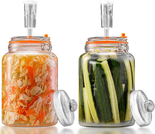1 Gallon Fermentation Jars with Weights & Airlocks, Fermenting Kit for Sauerkraut, Kimchi, Kombucha and Pickles, 2 Pack