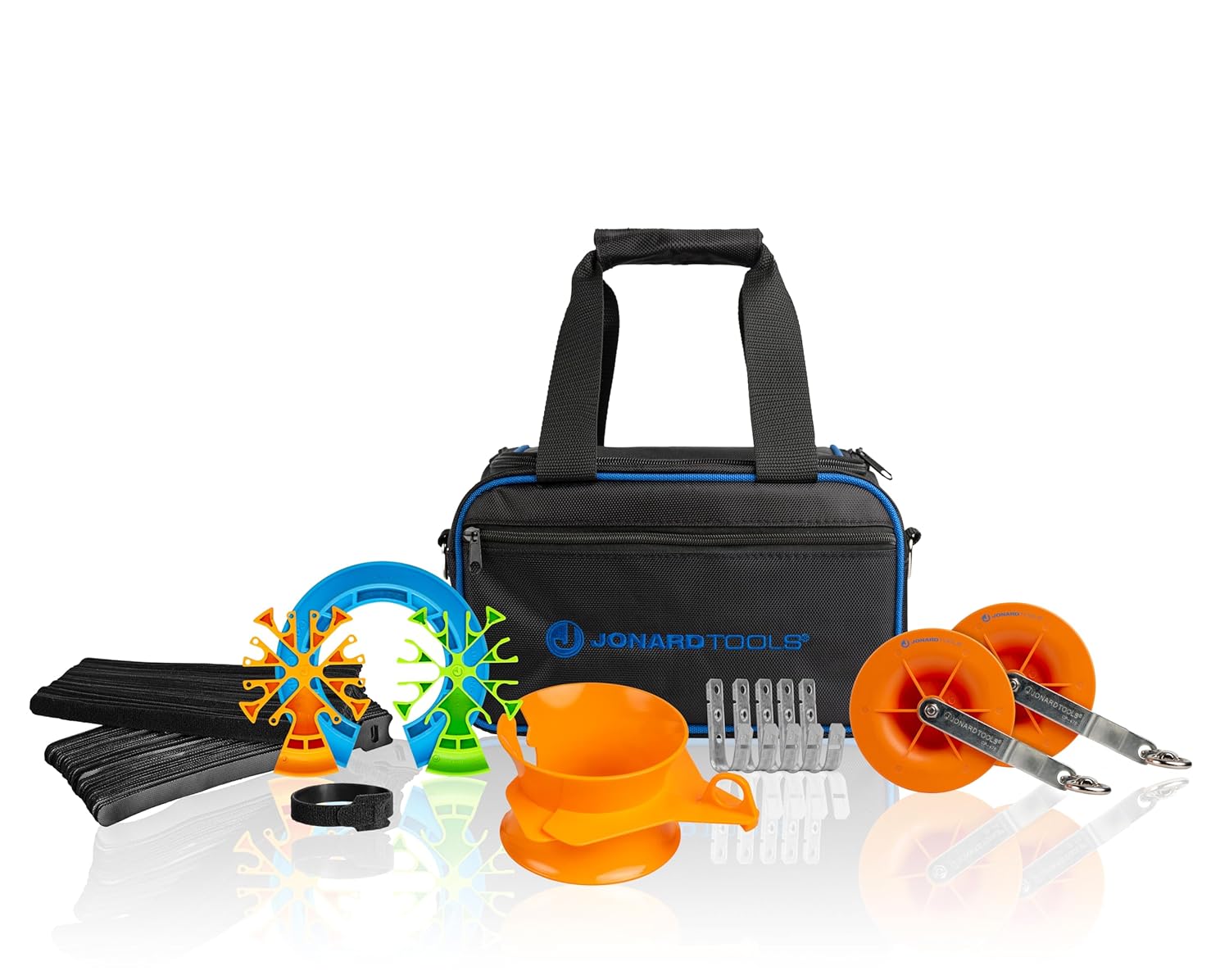 Jonard Tools TK-605 Cable Pulling Kit - Complete Cable Management Kit, Includes Cable Tie Straps, Cable Comb, Cable Funnel, J Hooks, Pulley, and Carrying Case