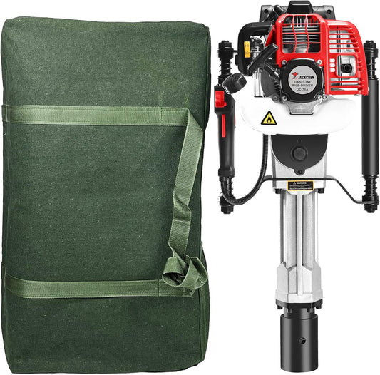 JACKCHEN 52CC Gas Powered T Post Driver with carry bag, Air Cooling Single Cylinder 2 Stroke Gasoline Petrol Garden Fencing Tool Machine with 2 Post Driving Head
