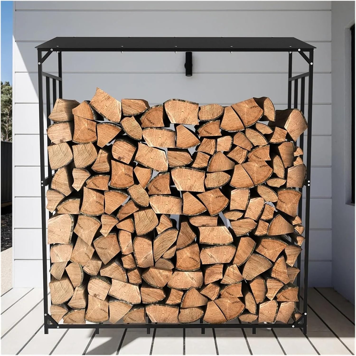 Fnacuody Firewood storage rack 70" Outdoor Metal Log Store Stack Holder Wood Firewood Rack Garden Storage Shed with Waterproof Roof