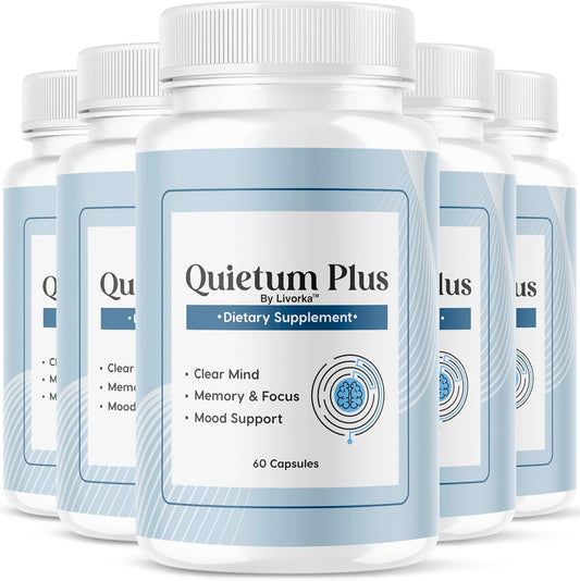 (5 Pack) Quietum Plus - Official Quietum Plus Advanced Supplement Formula, Original Quietum Plus Reviews, All Natural QuietumPlus Advanced Formula for Healthy Ear, 300 Capsules for 5 Months
