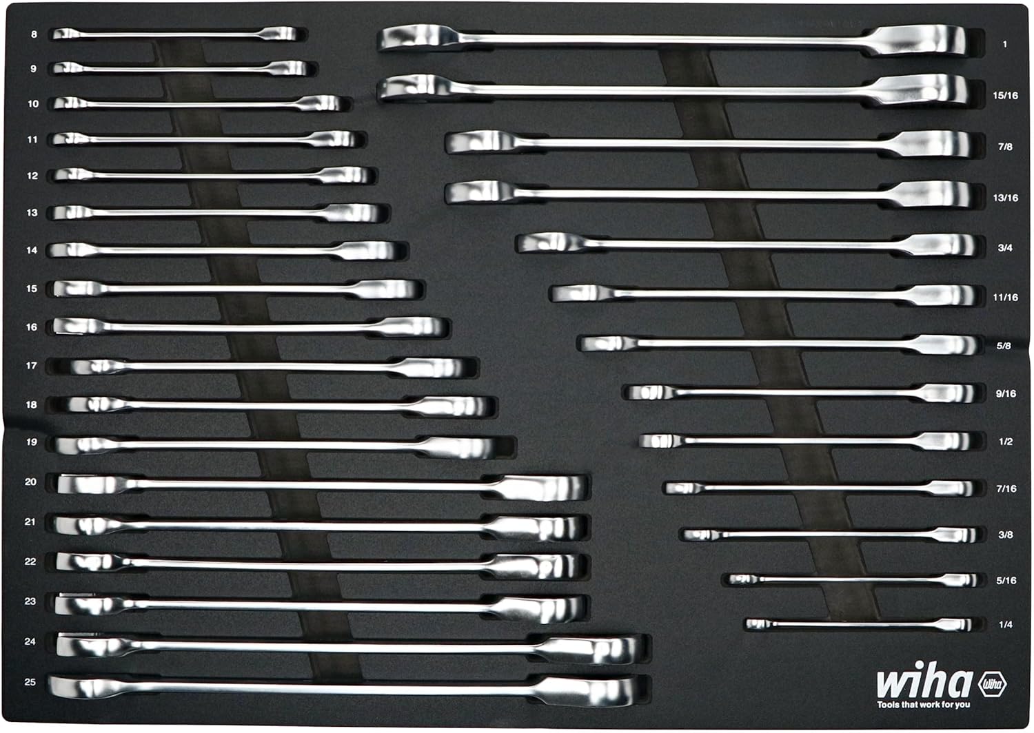 Wiha 30392 31 Piece Ratcheting Wrench Tray Set - SAE and Metric