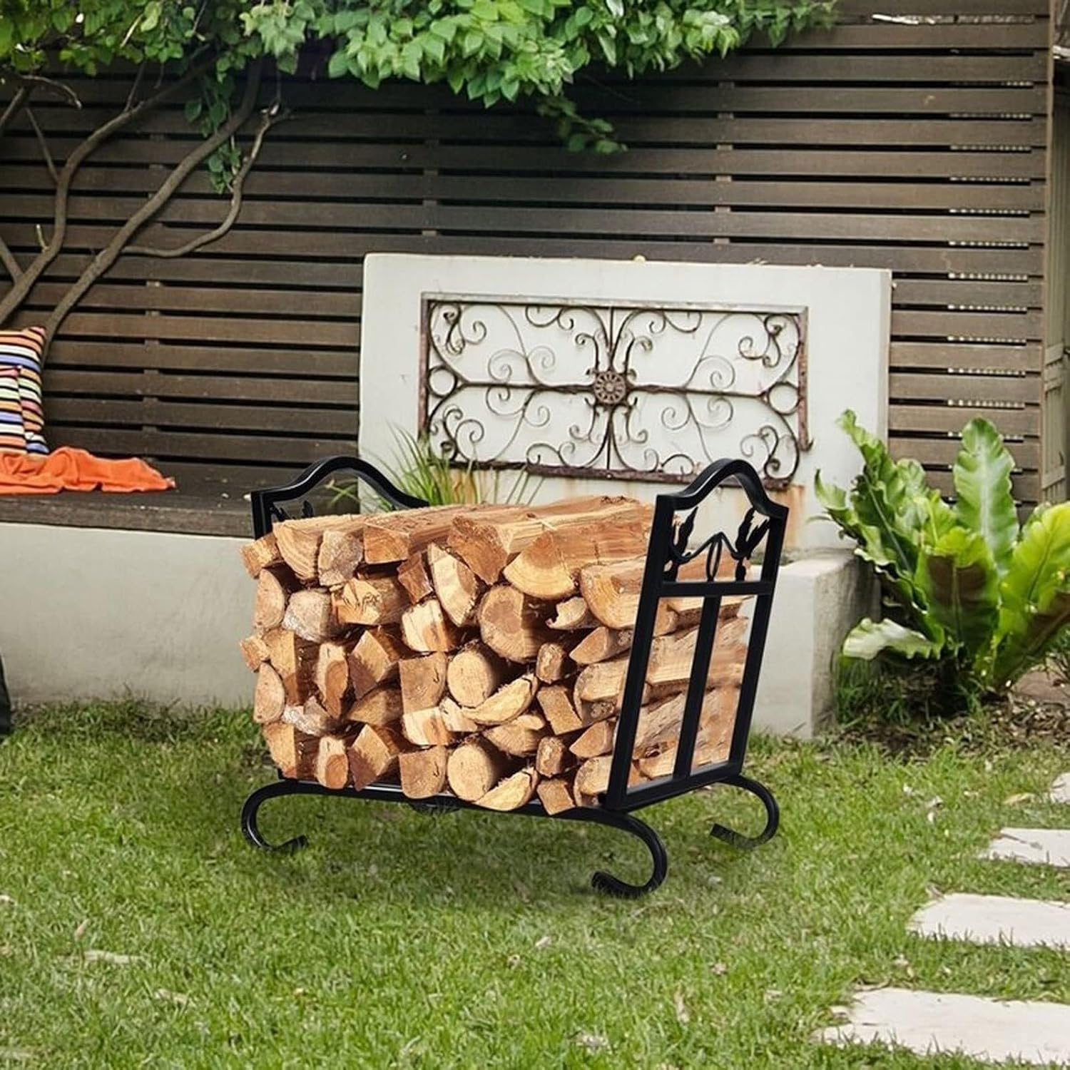 Firewood Rack, Wood Storage, Log Holder, Heavy Duty Wrought Iron Log Basket, Firewood Holder for Indoor Outdoor Wood Storage