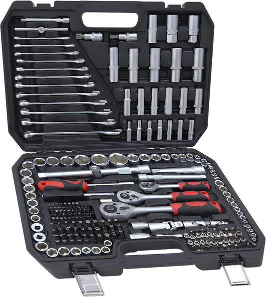 Professional 216pcs Socket Ratchet Wrench Set, 1\/4 & 3\/8 Inch Drive, Standard Full Mechanic Tool Set for Auto & Motorcycle Repair with Ratchet Handle, Extension Bar, Universal Joint & Reducer