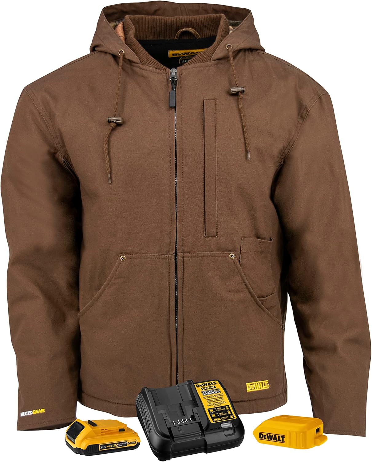 DEWALT Unisex Adult With 2.0ah Battery and Charger Heated Heavy Duty Work Coat, Tobacco, 2X US