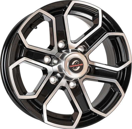 TASKMASTER TRINITY Aluminum Black Machined 6 Spoke Trailer Wheel Rim 15x6 6x5.5 Bolt Pattern 4.25 Center Bore 2835 Load Carry Capacity