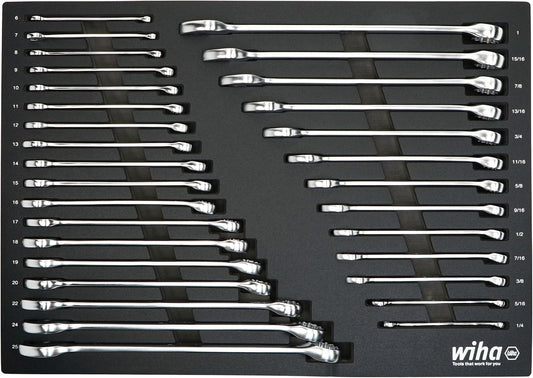 Wiha 30492 31 Piece Combination Wrench Tray Set - SAE and Metric