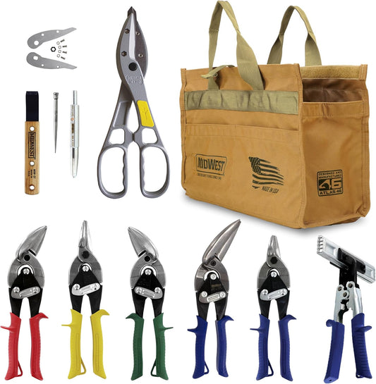 MIDWEST BUILDING Tool Kit - 10 Piece Set Includes Aviation Snips & More, Made in the USA - MWT-BULDKIT03
