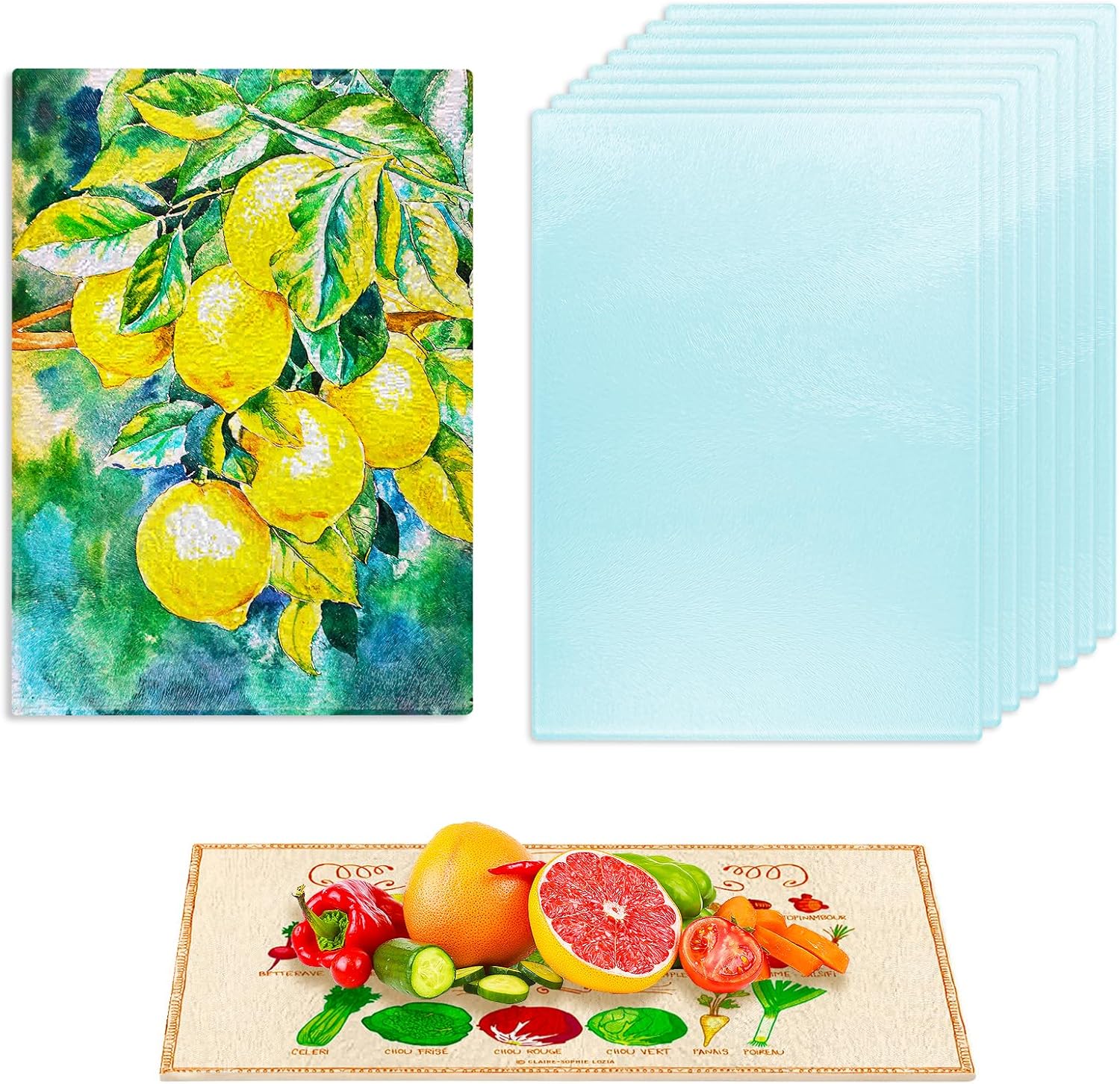 10 Pack Sublimation Glass Cutting Board Blanks, 11"x7.87" Heat Thermal Transfer Sheet DIY Picture Chopping Board, Textured Blank Cutting Boards for Kitchen Countertop