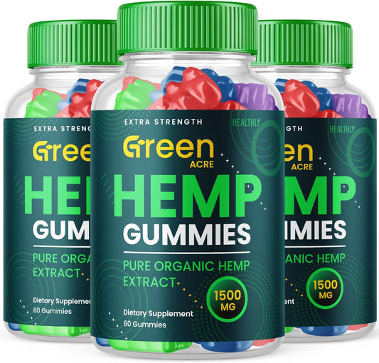 (3 Pack) Green Acre Hemp Gummies - Official Formula - Green Acres Advanced Strength Performance Hemp Blend Formula, Big Size Green Acre Hemp Gomitas with 25mg Hemp, Great Taste 1500mg (180 Gummies)