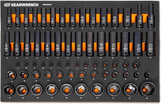 GEARWRENCH 66 Piece 1/4”, 3/8”, 1/2” Drive 6 Point Metric Impact Socket Set in Foam Storage Tray - GWMSISKMM