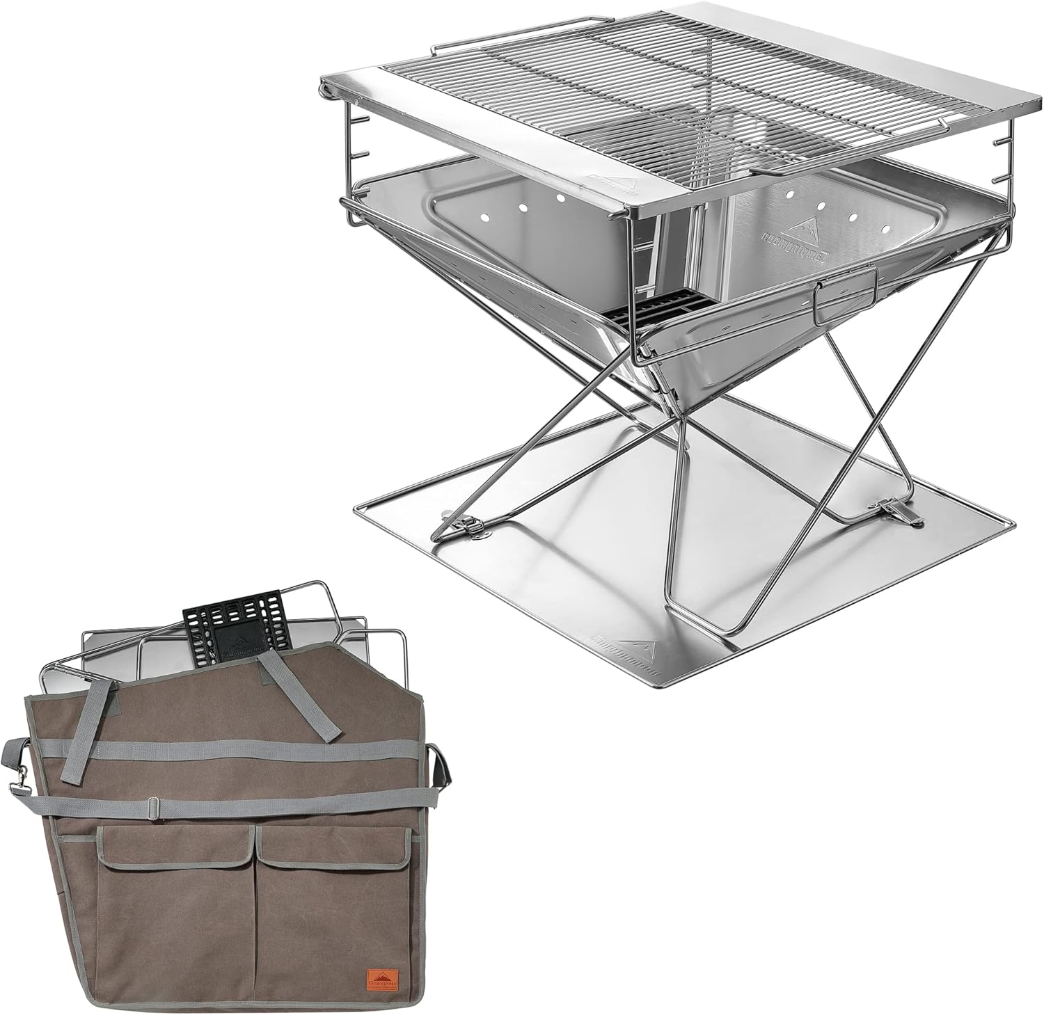 CAMPINGMOON Foldable Fire Pit Charcoal Grill Wood Burning Heavy Large 24-inch Stainless Steel with Duty Storage Bag MT-065