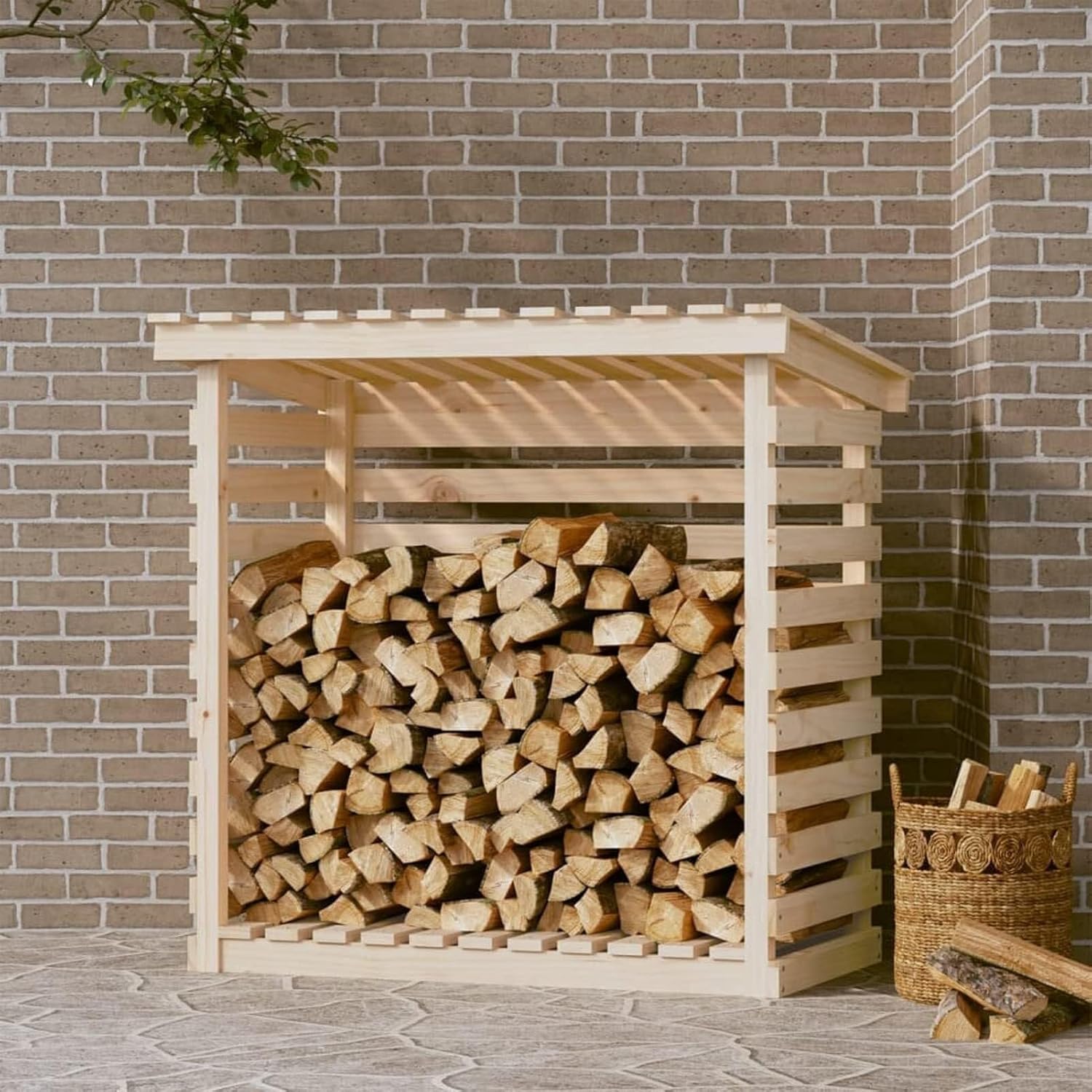 Firewood Rack 108x73x108 cm Solid Wood Pine, Firewood Log Rack, Firewood Storage Rack Shelf, Ventilation Metal Log Store Holder for Outdoor or Indoor Wood Stand Set