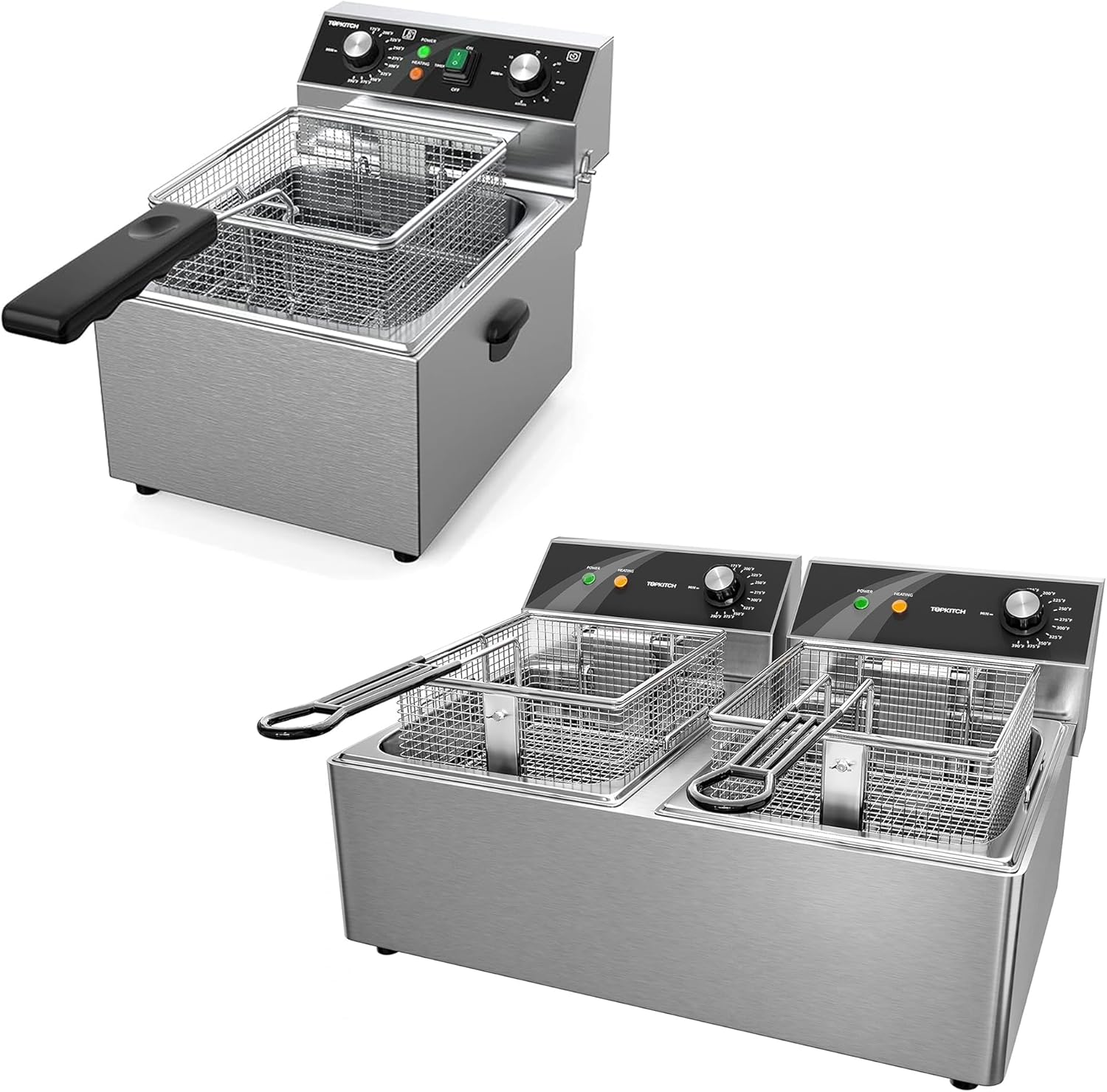 10L X 2 Commercial Deep Fryer 120V 3600W & 10L(10.5QT) Single Tank Fryer with Basket, 60 Minute Timer, 120V 1800W, Stainless Steel, Easy Cleaning for Home Kitchen and Restaurant Use