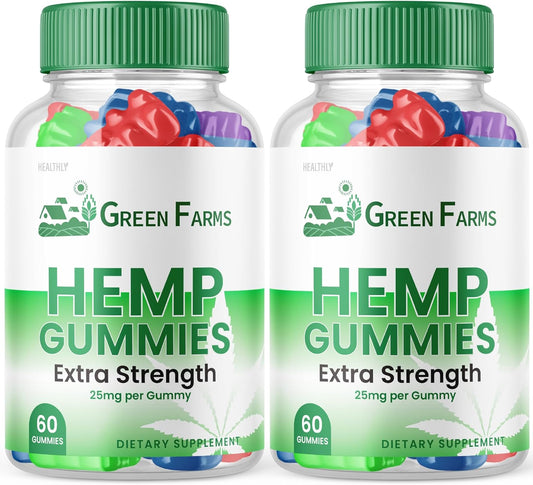 (2 Pack) Green Farms Hemp Gummies - Official Formula - Green Farms Gummies with Hemp Extract 500 mg Extra Strength Performance Hemp Blend, Great Taste, Big Size Gummy, New 2023 1500mg (120 Gummies)