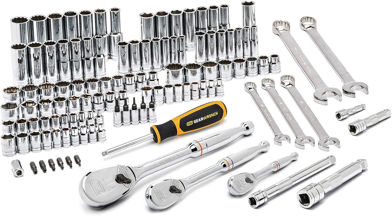 GEARWRENCH 118 Pc. 1/4", 3/8" & 1/2" Drive 6 & 12 Pt. Mechanics Tool Set, Standard & Deep, SAE/Metric - 83001D