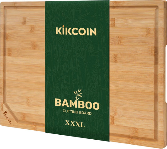 24" Bamboo Cutting Boards for Kitchen, Extra Large Wood Cutting Board with Deep Juice Groove and Handle Heavy Duty Chopping board, Kikcoin, 24" x 18"