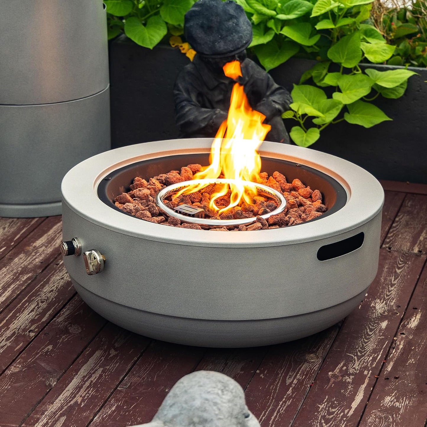 24" Propane Gas Fire Pit Bowl, 50000 BTU Round Steel Fire Pit for Outside Patio Deck Garden Backyard- Grey