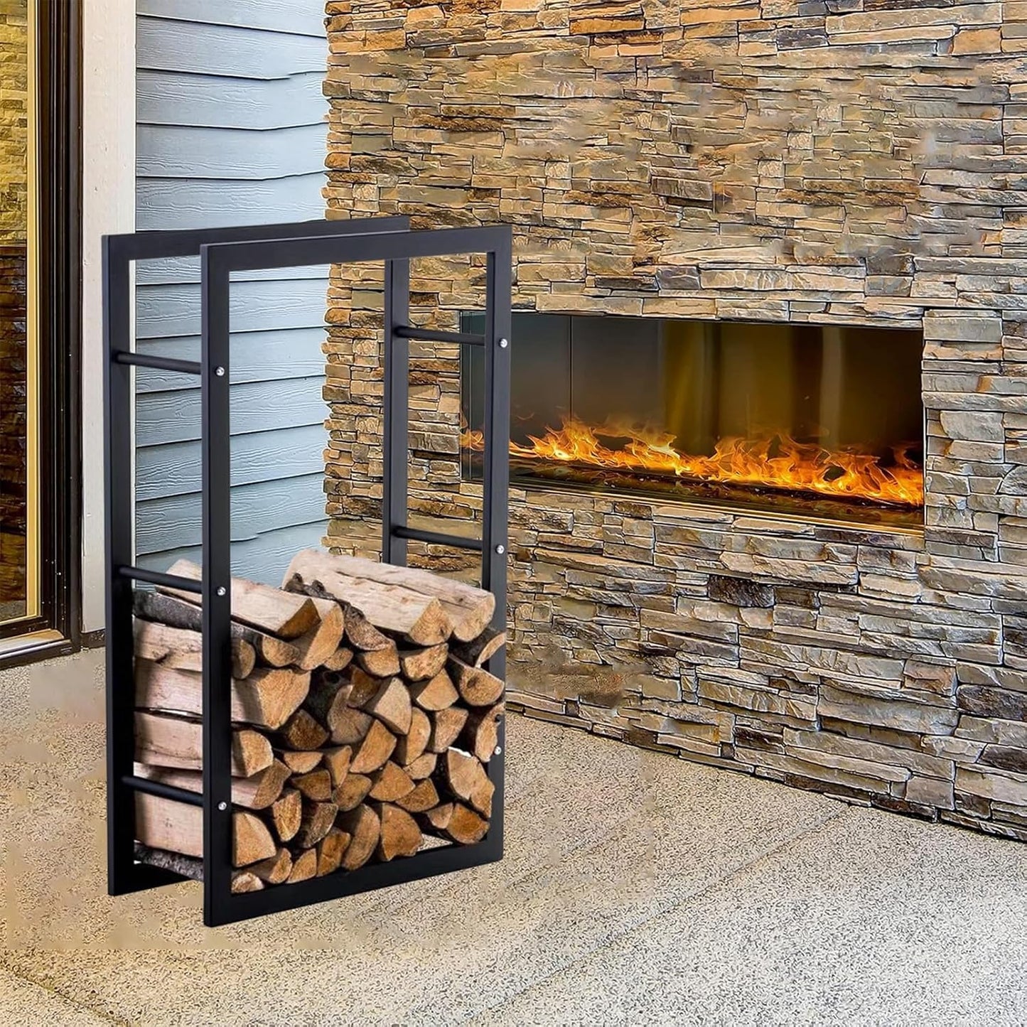 Extra High Fireplace Fire Wood Storage Display Shelf, Rectangular Wood Holder for Firewood Indoor Outdoor, Heavy Duty Kindling Holder Log Rack