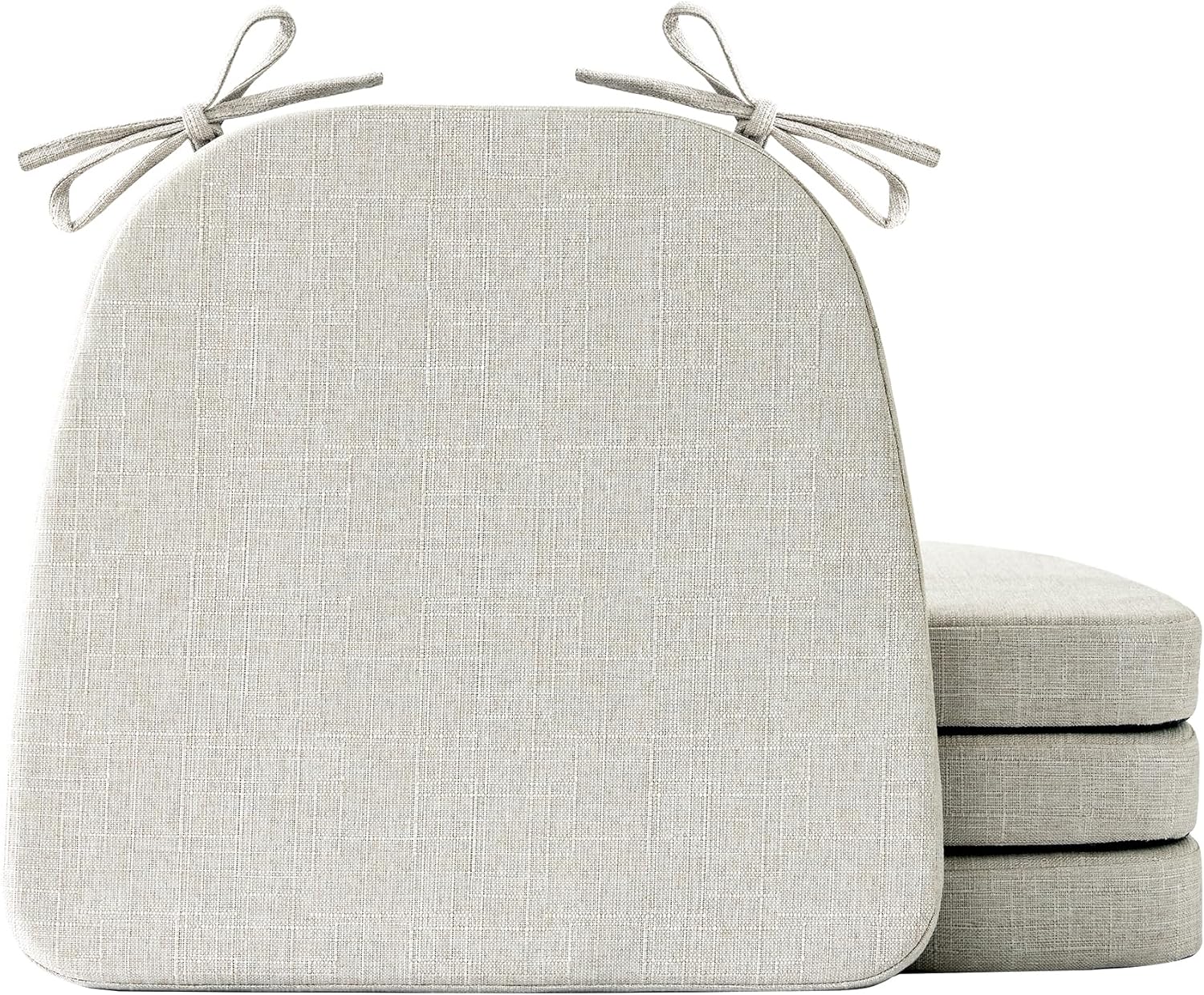 IASEAHK Chair Cushions for Dining Chairs Set of 4, Non Slip Kitchen Chair Pads, 17" x 16" x 2", Indoor Dining Chair Cushions with Ties, D-Shaped Seat Cushions for Kitchen Chairs, Beige