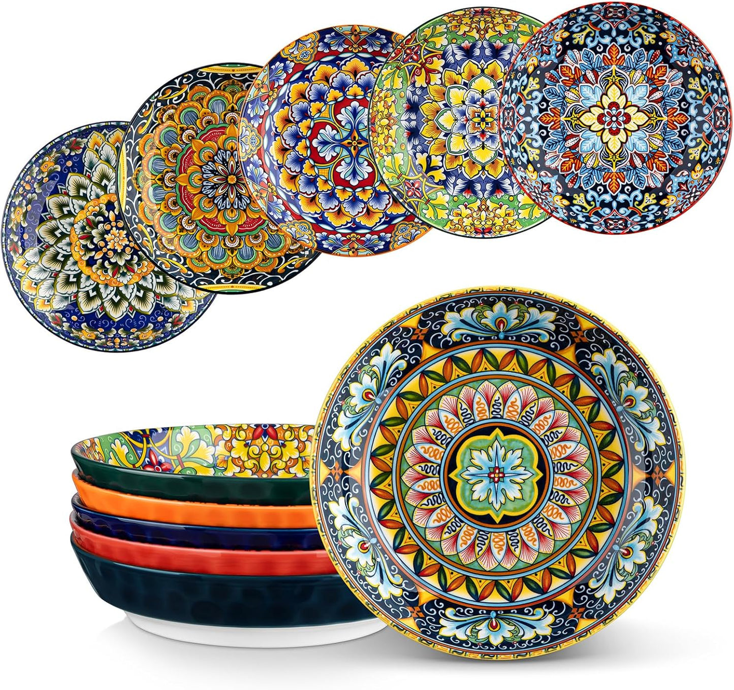 vancasso 32 Oz Pasta Bowls Sets of 6, Ceramic Large Colorful Salad Serving Bowls for Kitchen, Dishwasher & Microwave Safe, Soup Pasta Plates