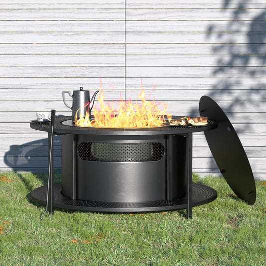 Kullavik 25 Inch Outdoor Smokeless Fire Pit with 37 Inch Surround Tabletop,Stainless Steel Firepit with Weather Resistant Cover,Wood Burning Fire Pit for Outside