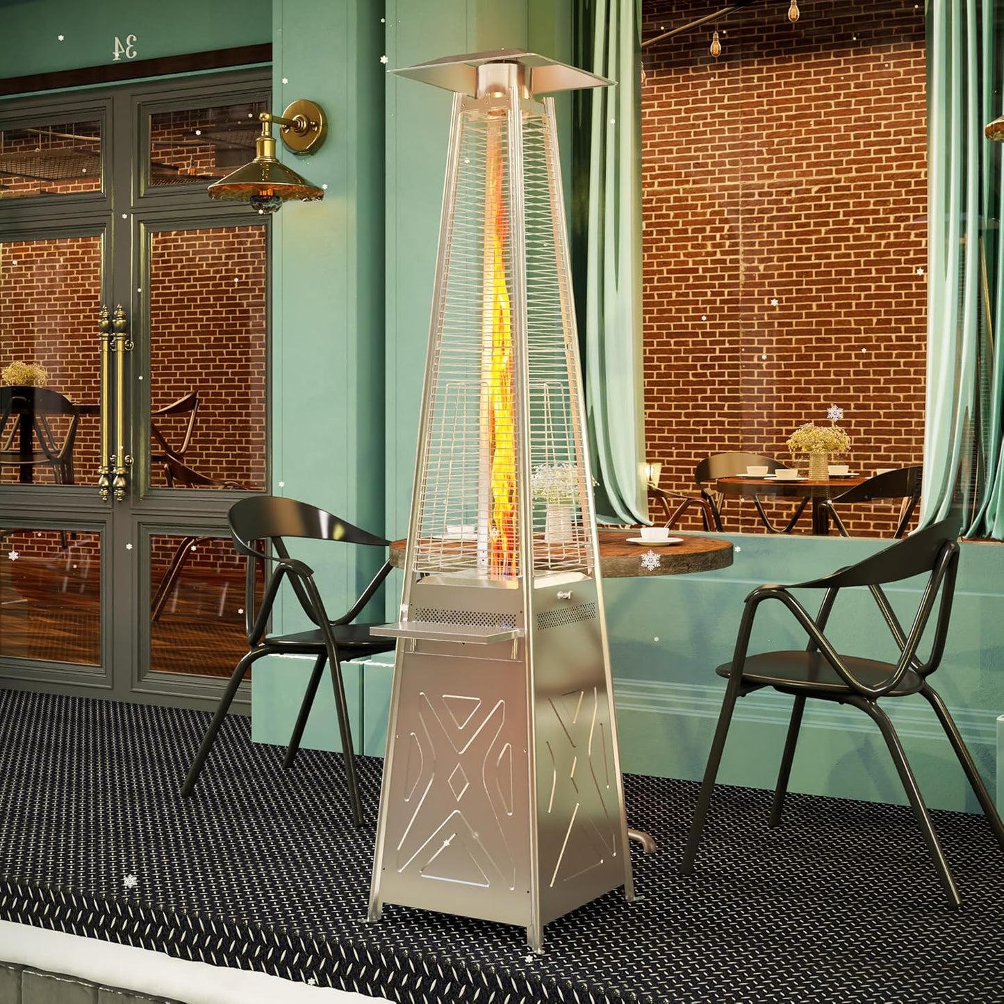 48000BTU Outdoor Patio Gas Heater with Wheels and Shelf, Freestanding Propane Burner Portable Garden Heater for Deck, Backyard, Camp, BBQ Parties, Commercial Use, Porch