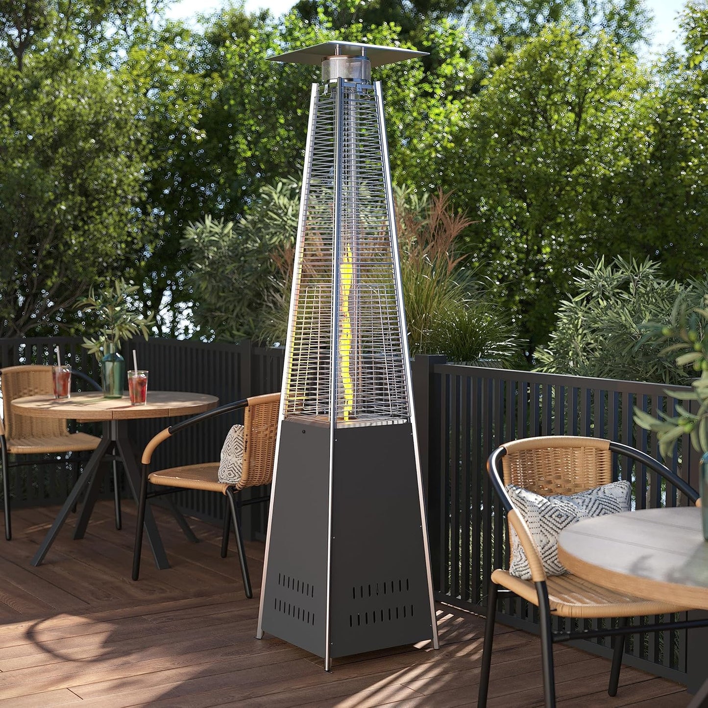 BizChair Outdoor Patio Heater with Wheels - Slate Gray - 42,000 BTU - 7.5 Feet Tall - Stainless Steel - For Residential and Commercial Use