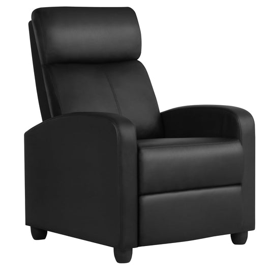 Alden Design Faux Leather Push Back Theater Recliner Chair with Footrest for Livingroom, Black
