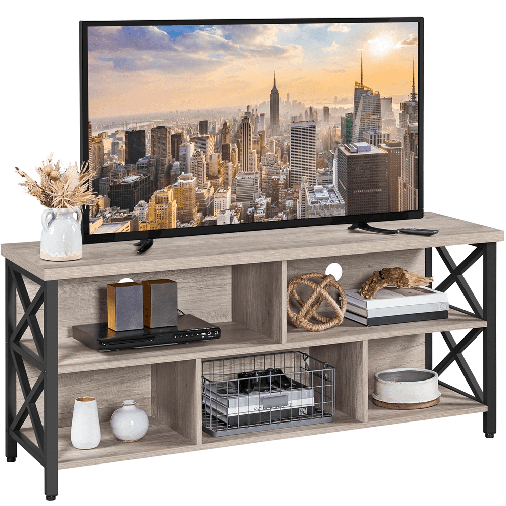 Alden Design Modern Industrial TV Stand for TVs up to 65" with Storage, Gray