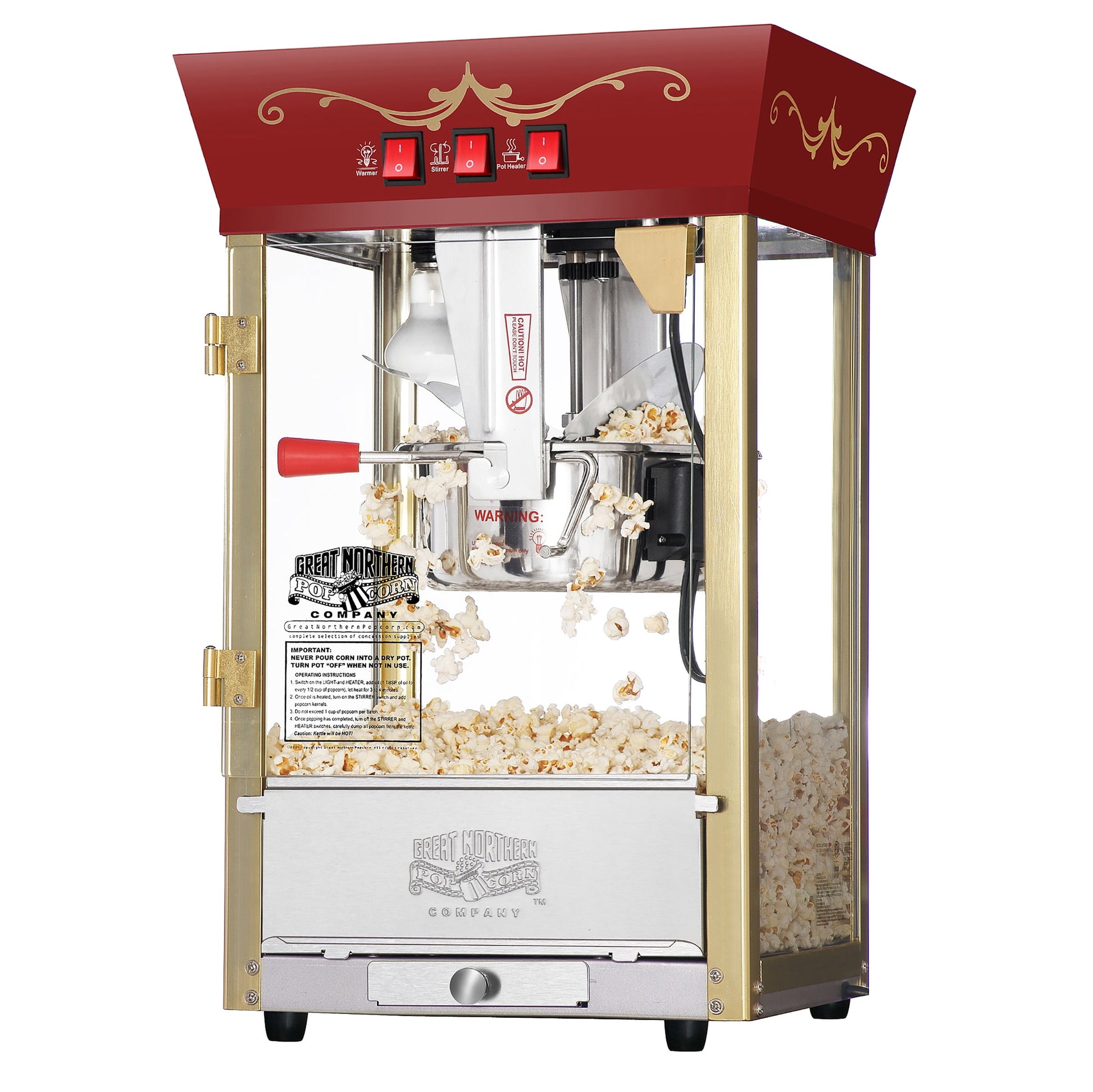 Great Northern Popcorn 8oz Matinee Popcorn Machine with Accessories, Red