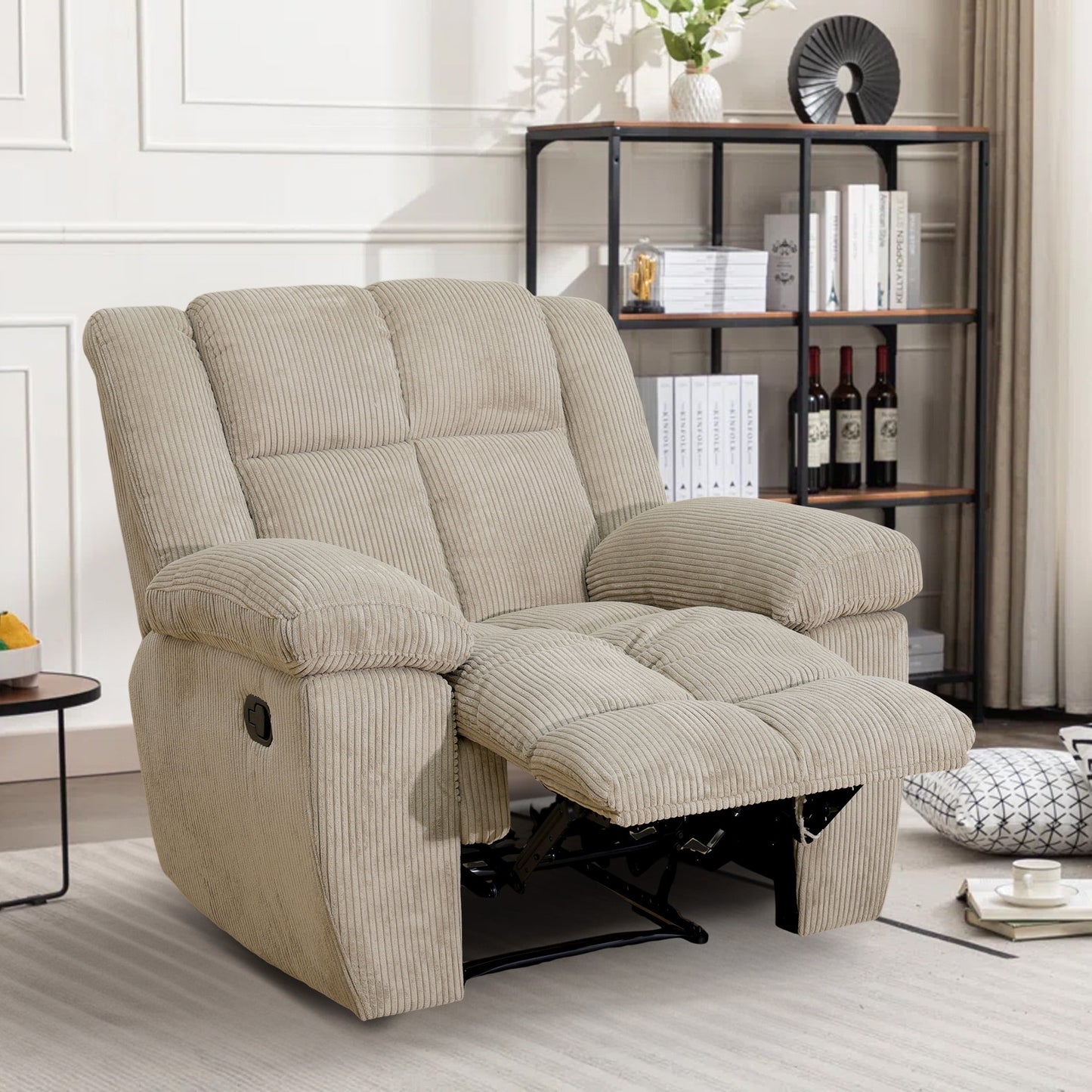 Aukfa 360 Degree Swivel Rocker Recliner Glider Chair for Adults, Living Room, Leather, Brown