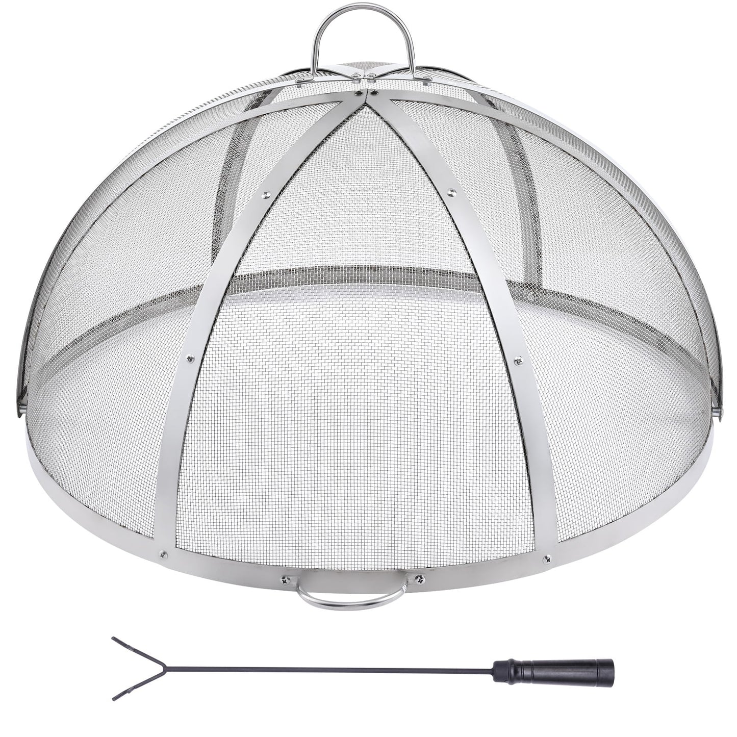BENTISM 40" Fire Pit Round Wood Burning Spark Screen Cover Lid Stainless Steel
